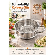 Creatividad Solutions  Haşlama Aparatı Kevgir Süzgeç 24 cm Buharda Pişirme Mantı Makarna Süzgeci Tencere Içi Haşlama Sepeti 18/10 304 Paslanmaz Çelik 723658