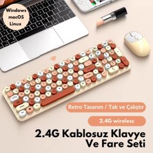 Str Store 105 Retro Tuşlu 2.4gh Kablosuz Bluetooth Klavye Mouse Seti Retro Kablosuz Klavye Mouse Set Siyah
