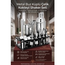 Creatividad Solutions 750 ml Kokteyl Shaker Seti 24 Parça Siyah Akrilik Standlı Profesyonel Paslanmaz Çelik  Metal Buz Küplü Ev Barı Miksoloji Seti 723389