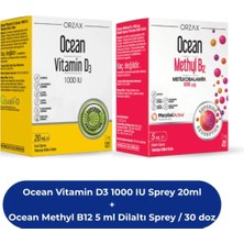 Orzax Ocean Vitamin D3 1000 Iu Sprey 20ML ve Ocean Methyl B12 5 ml Dilaltı Sprey / 30 Doz