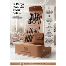 Creatividad Solutions 12 Parça  Manikür Pedikür Seti - Paslanmaz Çelik Lüks Deri Çantalı Siyah Mat Tırnak Makası, Törpü, Cımbız, Kütikül ve El Ayak Bakım Aletleri Seti 723371