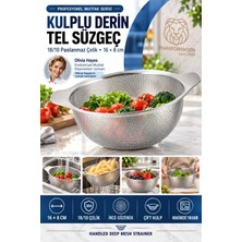 Creatividad Solutions Kulplu Derin Tel Mutfak Süzgeci 16X8 cm - Mikro Gözenekli Pirinç Makarna Sebze Yıkama Süzgeci Evye Içi Düz Tabanlı Çelik Kevgir  18/10 Sus 304 Paslanmaz Çelik 723763