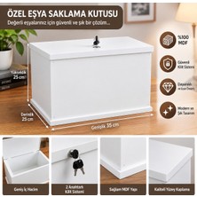 Bozkurt Cnc Özel Büyük Boy Kilitli ve 2 Anahtarlı %100 Mdf Beyaz Özel Eşya Saklama Kutusu Yedek Anahtarlı 35X25X25 cm