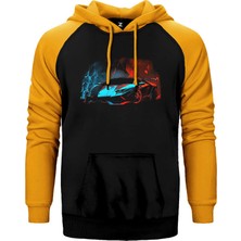 Z zepplin Lamborghini Blue Red Neon Sarı Renk Reglan Kol Kapşonlu Sweatshirt