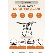 Defond Fd Global Kanatlı Çamaşır Kurutma Askısı Kalın Borulu Alt Raflı Katlanır Kurutmalık 19 Metre Siyah
