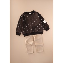 Cigit Kadife Taytlı Sweatshirt Takım 2-10 Yaş Kahverengi