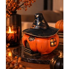 Artnest Turuncu Halloween Temalı Kapaklı Balkabağı Büyücü Şapkalı Dekoratif Obje Hediyelik Saklama Kutusu Biblo