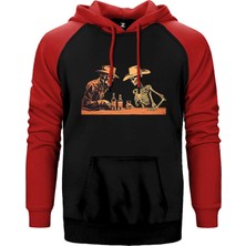 Z zepplin Skelton Cowboy Bar Kırmızı Renk Reglan Kol Kapşonlu Sweatshirt