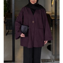 by Nursel Çiçek Kadın Premium Oversize Önü Düğmeli ve Çift Cep Detaylı Tesettür Ceket