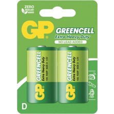 Str Store Batteries GP13G Greencell R20P/1250/D Boy Kalın Pil, 1.5 Volt, 2'li Kart