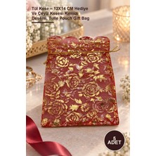Yenilig 5 Adet Tül Kese – 12X14 cm Hediye ve Çeyiz Kesesi Kırmızı Desenli, Tulle Pouch Gift Bag