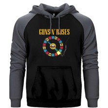 Z zepplin Guns N Roses Plak Gri Renk Reglan Kol Kapşonlu Sweatshirt