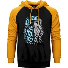 Z zepplin Mavi Beyaz İki Yüzlü Bozkurt Bayraklı Baskılı Sarı Renk Reglan Kol Kapşonlu Sweatshirt