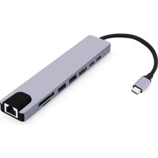 Str Store Macbook Pro Air USB Type-C Hub Dönüştürücü Çevirici Çoklayıcı 8 In 1 Type-C Çıkışlı Çoklu Çevirici Adaptör Ethernet HDMI USB Çoklayıcı Sd Tf Kart Okuyucu USB Hub
