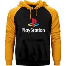 Z zepplin Playstation Logo White Sarı Renk Reglan Kol Kapşonlu Sweatshirt