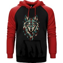 Z zepplin Turkuaz Mozaik Bozkurt Kırmızı Renk Reglan Kol Kapşonlu Sweatshirt