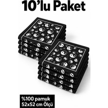 Herşey Nota 10’lu Siyah Yin Yang Desenli %100 Pamuk 52X52 cm Fular Bandana Seti