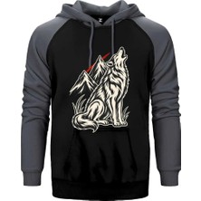 Z zepplin Zirveye Uluyan Bozkurt Gri Renk Reglan Kol Kapşonlu Sweatshirt