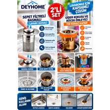 deyhome 2’li Gider Koruma Seti – Sepet Filtreli Basmalı Lavabo Süzgeci + Koku ve Böcek Önleyici Gider Kapağı