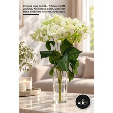 Yenilig 3 Adet Ortanca Islak Demet – 7 Kafalı 45 cm Uzunluk, Krem Renk Buket, Dekoratif Masa ve Mekân Süsleme, Hydrangea