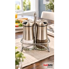 Bymyhand Paslanmaz Çelik Cam 3 Parça Inox Ev Lokanta ve Restoran Için Tuzluk ve Karabiberlik 2'li Set