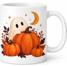 Esranın Dünyası Sevimli Hayalet ve Balkabağı Tasarımlı Porselen Kupa - Halloween Teması - Model 261