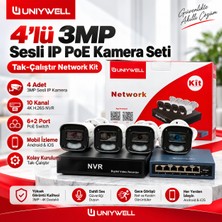 Uniywell 4’lü 3mp Sesli Ip Poe Kamera Seti – 10 Kanal 4K Nvr + 6+2 Poe Switch