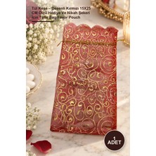 Yenilig 1 Adet Tül Kese – Desenli Kırmızı 15X25 cm Ölçü Hediye ve Nikah Şekeri Için Tulle Bag Favor Pouch