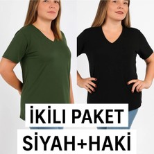 City Center Fashion Kadın V Yaka Büyük Beden T-Shirt Cty-Cnd-01