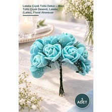 Yenilig 3 Adet Lateks Çiçek Tüllü Dekor – Mavi Tüllü Çiçek Desenli, Lateks (Latex), Floral Aksesuar