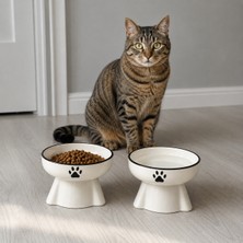 ARKHERA 2'li Eğimli Yükseltilmiş Omurga Dostu Seramik Kedi Köpek Mama ve Su Kabı