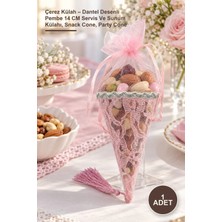 Yenilig 1 Adet Çerez Külah – Dantel Desenli Pembe 14 cm Servis ve Sunum Külahı, Snack Cone, Party Cone