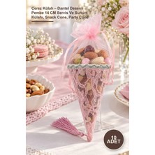 Yenilig 10 Adet Çerez Külah – Dantel Desenli Pembe 14 cm Servis ve Sunum Külahı, Snack Cone, Party Cone