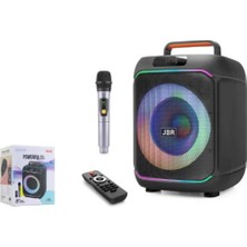 Jbr JBR818 Karaoke Mikrofonlu Bluetooth Hoparlör Fm Radyo 40W 8 Inç Rgb Kumandalı Siyah