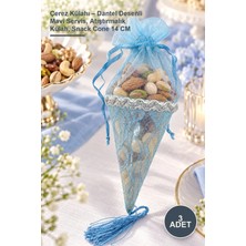 Yenilig 3 Adet Çerez Külahı – Dantel Desenli Mavi Servis, Atıştırmalık Külah, Snack Cone 14 cm