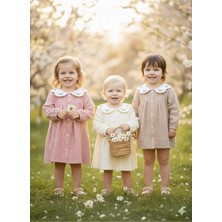 Baby Milk Kız Bebek ve Kız Çocuk Müslin Elbise Yakalı Nakışlı Önden Düğmeli