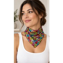 Herşey Nota Peace Desenli Renkli 52X52 cm %100 Pamuk Fular Bandana Unisex Çok Amaçlı