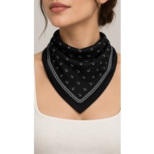 Herşey Nota Siyah Çapa Desenli 52X52 cm %100 Pamuk Fular Bandana – Unisex