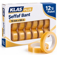 Klas Plus Şeffaf Bant 12'li Paket Para Bandı Seloteyp Selobant Kırtasiye Bandı 12 mm x 66 Metre