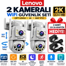 2'li Set - 2k Çift Lensli Wi-Fi Güvenlik Kamerası - 360° Ptz - Lenovo