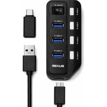 Str Store 7 Port USB Hub USB 3.2 Gen1 5gbps, 4x USB 3.2 + 3x USB 2.0 Çoklayıcı, Açma Kapama Anahtarlı, Usb-A ve Usb-C Adaptörlü, Plug & Play, Windows Mac Android Uyumlu | SY-U332