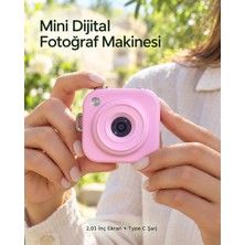 Str Store Type C Şarjlı Pembe Mini Fotoğraf Makinesi Taşıma Askılı Dijital Kamera