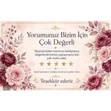 Vera Concept Store Teşekkür Kartı, Çiçekli Tasarım, Yıldız Değerlendirme Temalı, Müşteri Memnuniyeti Kartı, 8x5 Cm, 100 Adet, 200 gr Kağıda Baskı