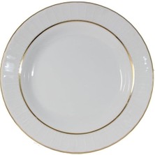 Vera Concept Store Güral Porselen Sedef 25CM Düz Tabak Yaldızlı, Beyaz, 6 Adet Set