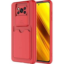 Vera Concept Store Xiaomi Poco X3 ile Uyumlu Silikon Kılıf Mat Renkli Kart Bölmeli Cüzdanlı Kamera Lens Korumalı Kapak Kartix Kırmızı