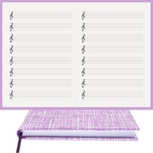 Vera Concept Store Bidefter Müzik Nota Defteri - (Sol Anahtarlı)% 100 El Yapımı, El Dikişi, (Iplik Dikiş) Kuşe Ciltli A/5 - Lila
