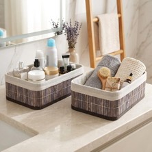 Vera Concept Store Bambu Çok Amaçlı Saklama Kutusu Düzenleyici Orta Boy Organizer, Dekoratif Bambu Düzenleyici Gri (29X19X10CM) (2 Adet)