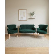 Vera Concept Store Roma Çay Seti Balkon Koltuk Takımı Welsoft Yumuşak Kumaş Naturel Ayaklı 2+1+1 Takım - Yeşil