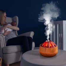 Vera Concept Store Dekoratif LED Volkan Buhar Difüzörü, Gece Lambası, Aromaterapi Nemlendirici, Ahşap Desen Taban