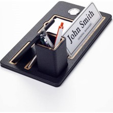 Vera Concept Store Masaüstü Isimliği Deri Organizer Siyah Ahşap Detaylı Saat ve Kalemlikli